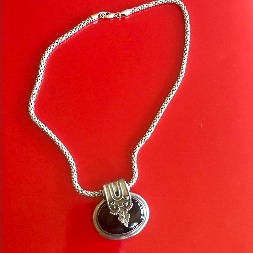 Vintage Sterling Sılver 925 Black Onyx Necklace